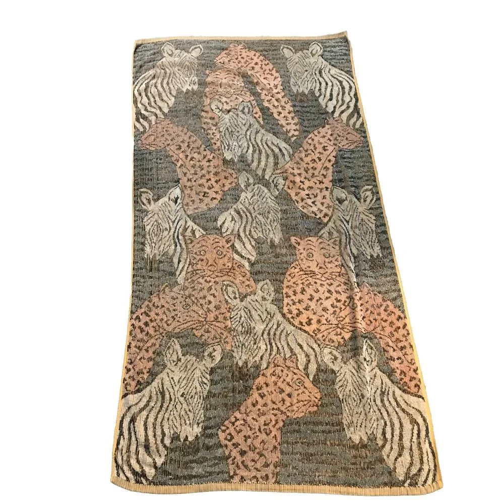 Vtg MCM Sea King Town House Towel Hong Kong African Animals Cheetah  30” x 60”